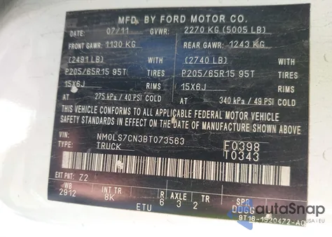 2011 Ford Transit Connect Xl z USA, uszkodzony, nr VIN NM0LS7CN3BT073563